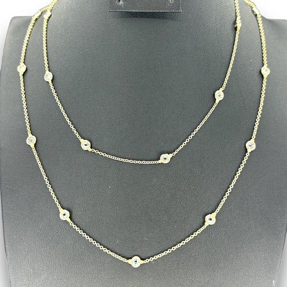 Vermeil Crystal Beads Long Necklace 35” Marked 925 - Picture 1 of 6